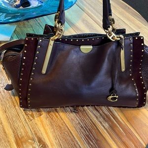 Coach Dreamer 36 With Gold Rivets Mixed Leather Large Satchel Bag Oxblood